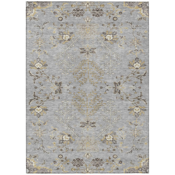 HomeRoots 5' Floral Washable Area Rug - Elegant Gray Beige Ivory Design for Indoor & Outdoor Spaces 10' X 14' 605478