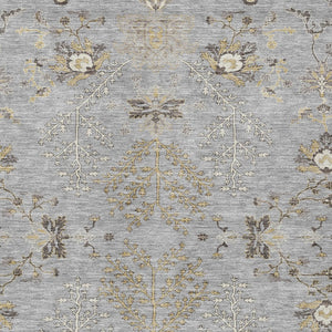Homeroots 3' Floral Washable Area Rug In Artichoke Green, Brown, And Beige For Indoor Or Outdoor Spaces 10' X 14' Polyester 605478