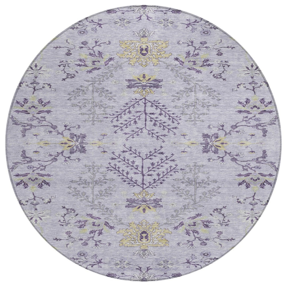HomeRoots 5' Elegant Lavender Purple and Gray Floral Washable Area Rug for Indoor and Outdoor Spaces 8' Round 605481