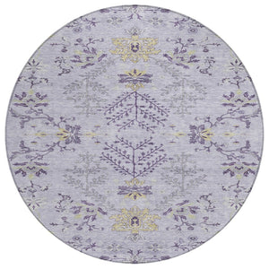HomeRoots 5' Elegant Lavender Purple and Gray Floral Washable Area Rug for Indoor and Outdoor Spaces 8' Round 605481