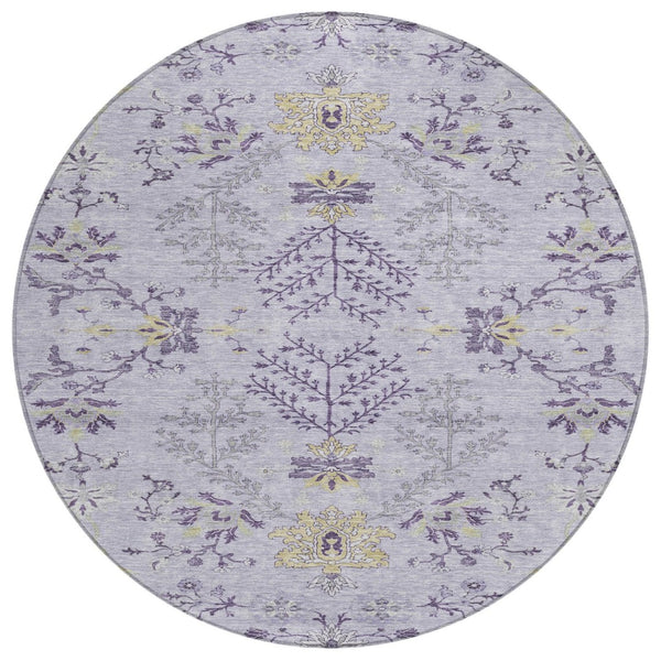 HomeRoots 5' Elegant Lavender Purple and Gray Floral Washable Area Rug for Indoor and Outdoor Spaces 8' Round 605481