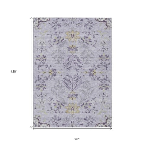 Homeroots 3' Floral Washable Area Rug In Artichoke Green, Brown, And Beige For Indoor Or Outdoor Spaces 8' X 10' Polyester 605482