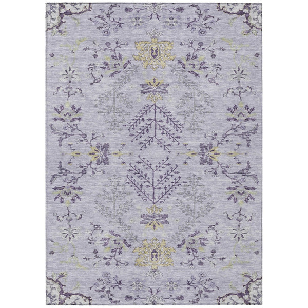 HomeRoots 5' Elegant Lavender Purple and Gray Floral Washable Area Rug for Indoor and Outdoor Spaces 8' X 10' 605482