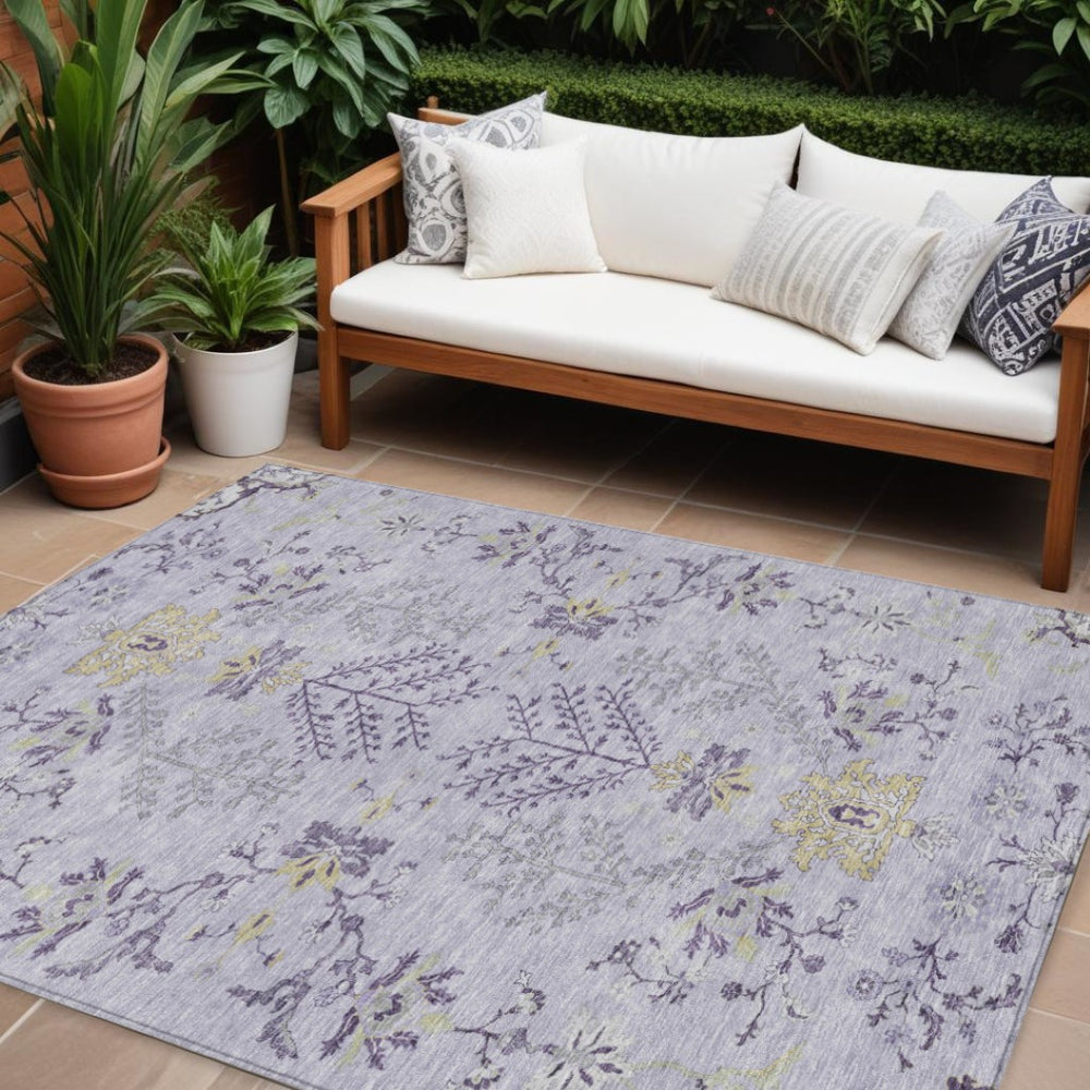 HomeRoots 9' X 12' Floral Lavender Gray Area Rug – Durable, Washable Design for Indoor & Outdoor Spaces! 605483