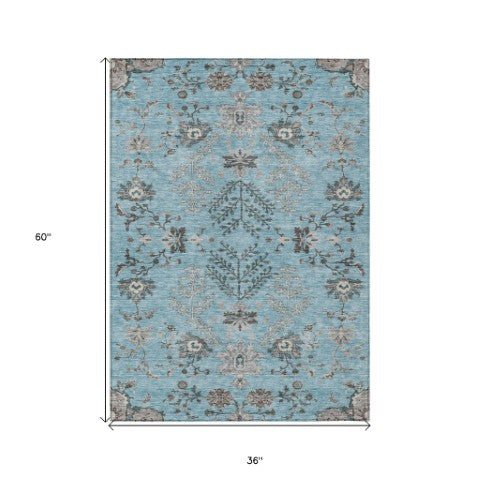 Homeroots 3' Floral Washable Area Rug In Artichoke Green, Brown, And Beige For Indoor Or Outdoor Spaces 3' X 5' Polyester 605485