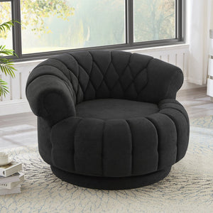 English Elm Swivel Barrel Accent Chair Chenille Tufted Round Club Seat for Living Room Lounge Black N719S002280B