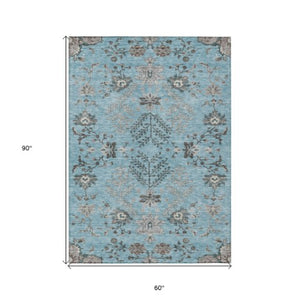 Homeroots 3' Floral Washable Area Rug In Artichoke Green, Brown, And Beige For Indoor Or Outdoor Spaces 5' X 8' Polyester 605486