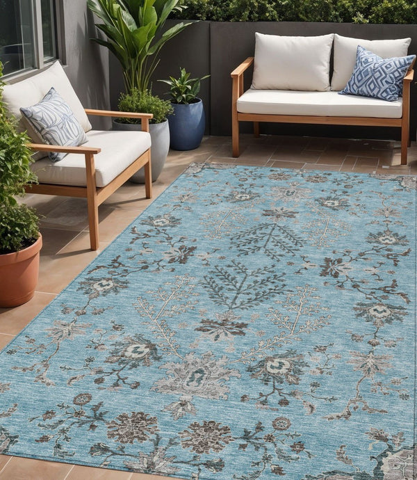 Homeroots 3' Floral Washable Area Rug In Artichoke Green, Brown, And Beige For Indoor Or Outdoor Spaces 5' X 8' Polyester 605486