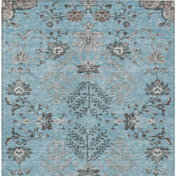 Homeroots 3' Floral Washable Area Rug In Artichoke Green, Brown, And Beige For Indoor Or Outdoor Spaces 5' X 8' Polyester 605486