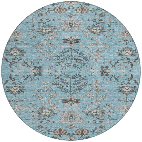 Homeroots 3' Floral Washable Area Rug In Artichoke Green, Brown, And Beige For Indoor Or Outdoor Spaces 8' Round Polyester 605487