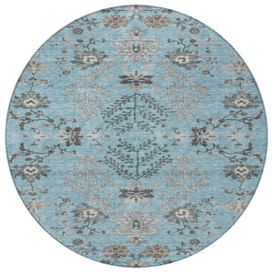 Homeroots 3' Floral Washable Area Rug In Artichoke Green, Brown, And Beige For Indoor Or Outdoor Spaces 8' Round Polyester 605487