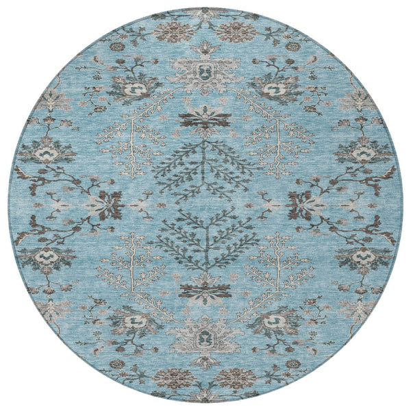 Homeroots 3' Floral Washable Area Rug In Artichoke Green, Brown, And Beige For Indoor Or Outdoor Spaces 8' Round Polyester 605487