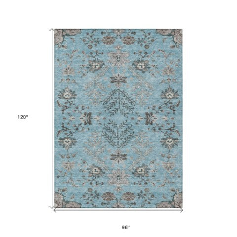 Homeroots 3' Floral Washable Area Rug In Artichoke Green, Brown, And Beige For Indoor Or Outdoor Spaces 8' X 10' Polyester 605488