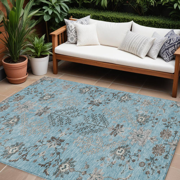 Homeroots 3' Floral Washable Area Rug In Artichoke Green, Brown, And Beige For Indoor Or Outdoor Spaces 8' X 10' Polyester 605488