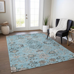 Homeroots 3' Floral Washable Area Rug In Artichoke Green, Brown, And Beige For Indoor Or Outdoor Spaces 8' X 10' Polyester 605488