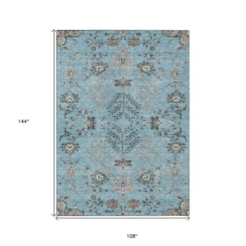Homeroots 3' Floral Washable Area Rug In Artichoke Green, Brown, And Beige For Indoor Or Outdoor Spaces 9' X 12' Polyester 605489