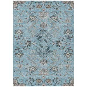 HomeRoots 9' Sky Blue Gray Charcoal Floral Area Rug - Durable, Washable Design for Indoor & Outdoor Elegance 605489