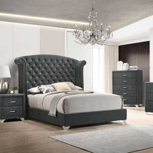 English Elm Kennedy Jeweled Grey Upholstered 6-Drawer Dresser with Chrome Nailheads — Modern Glam Storage Elegance B062P378339