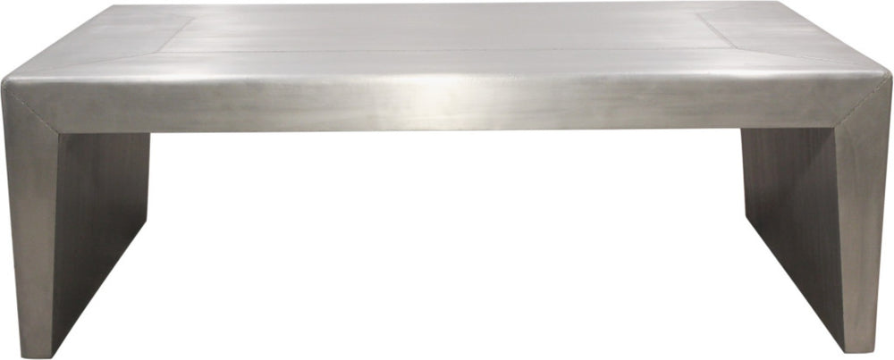 HomeRoots 54" Striking Silver Aluminum & Solid Wood Sled Coffee Table for Modern Living Rooms & Offices 605491