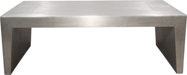 HomeRoots 54" Striking Silver Aluminum & Solid Wood Sled Coffee Table for Modern Living Rooms & Offices 605491
