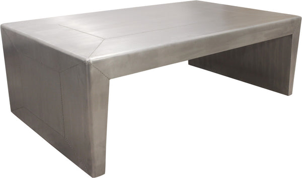 Homeroots 54" Silver Aluminum Sled Coffee Table - Stylish Aviator Design With Solid Wood Frame For Any Space   605491
