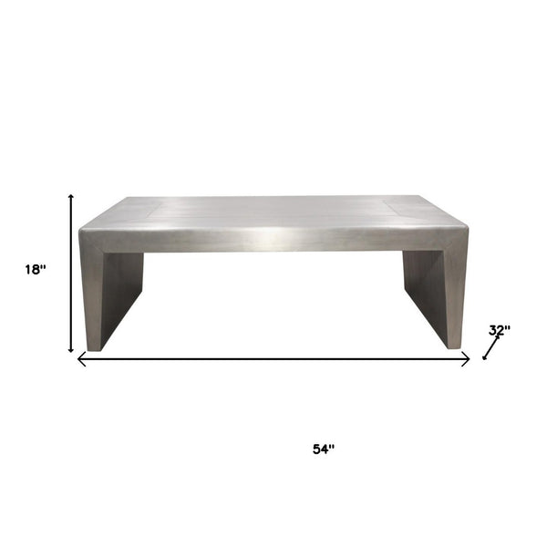 Homeroots 54" Silver Aluminum Sled Coffee Table - Stylish Aviator Design With Solid Wood Frame For Any Space   605491