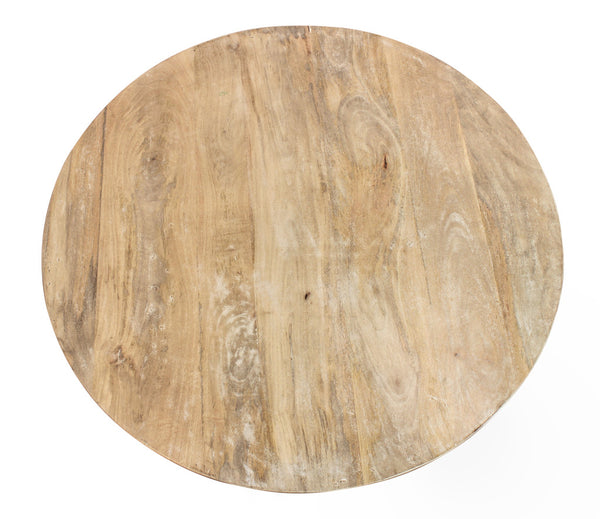 Homeroots 34" Natural Solid Wood Round Distressed Coffee Table With Shelf - Stylish & Rustic Home Accent Piece   605492