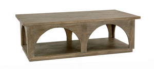 HomeRoots 59" Rustic Solid Mango Wood Coffee Table with Distressed Finish and Stylish Storage Shelf 605493