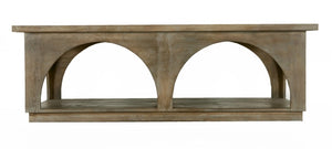 Homeroots 59" Rustic Solid Wood Coffee Table With Shelf - Stylish Distressed Finish & Elegant Carved Details   605493