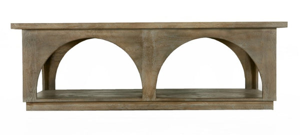 Homeroots 59" Rustic Solid Wood Coffee Table With Shelf - Stylish Distressed Finish & Elegant Carved Details   605493