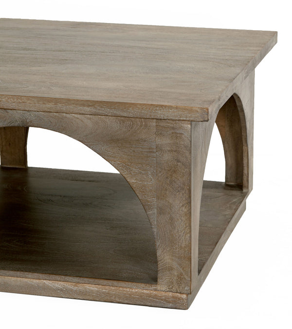 Homeroots 59" Rustic Solid Wood Coffee Table With Shelf - Stylish Distressed Finish & Elegant Carved Details   605493