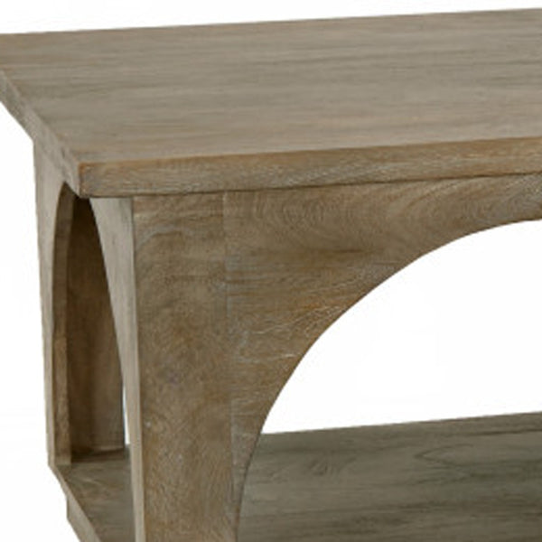 Homeroots 59" Rustic Solid Wood Coffee Table With Shelf - Stylish Distressed Finish & Elegant Carved Details   605493