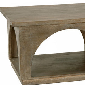 Homeroots 59" Rustic Solid Wood Coffee Table With Shelf - Stylish Distressed Finish & Elegant Carved Details   605493