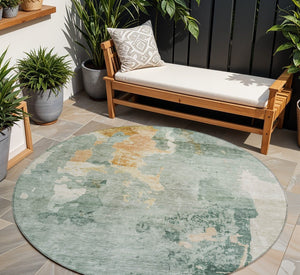 HomeRoots 5' Blue Copper and Gray Abstract Indoor-Outdoor Area Rug for Stylish, Durable Living Spaces 8' Round 605496