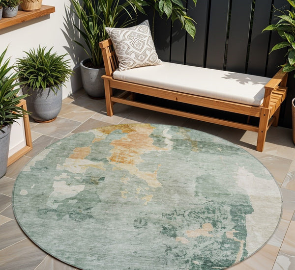 HomeRoots 5' Blue Copper and Gray Abstract Indoor-Outdoor Area Rug for Stylish, Durable Living Spaces 8' Round 605496
