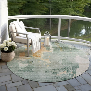 HomeRoots 5' Blue Copper and Gray Abstract Indoor-Outdoor Area Rug for Stylish, Durable Living Spaces 8' Round 605496