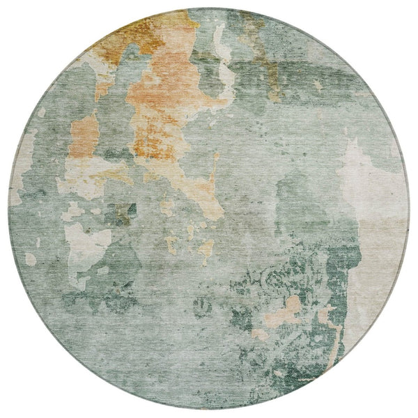 HomeRoots 5' Blue Copper and Gray Abstract Indoor-Outdoor Area Rug for Stylish, Durable Living Spaces 8' Round 605496