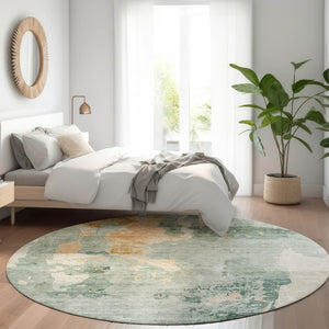 HomeRoots 5' Blue Copper and Gray Abstract Indoor-Outdoor Area Rug for Stylish, Durable Living Spaces 8' Round 605496