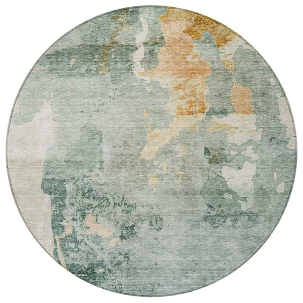 HomeRoots 5' Blue Copper and Gray Abstract Indoor-Outdoor Area Rug for Stylish, Durable Living Spaces 8' Round 605496
