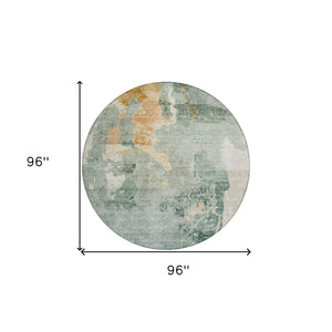 HomeRoots 5' Blue Copper and Gray Abstract Indoor-Outdoor Area Rug for Stylish, Durable Living Spaces 8' Round 605496