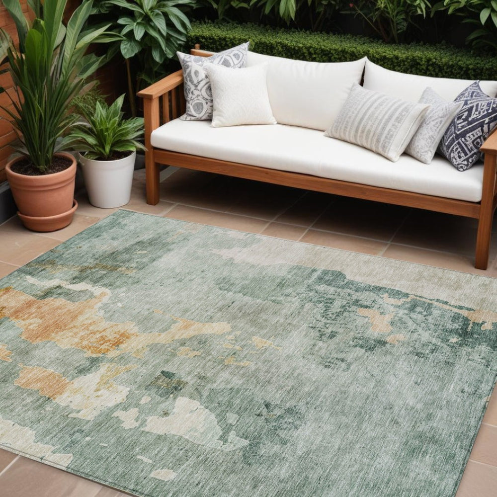 HomeRoots 5' Blue Copper and Gray Abstract Indoor-Outdoor Area Rug for Stylish, Durable Living Spaces 8' X 10' 605497