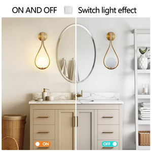 English Elm 19" Modern Gold Wall Sconces Set of 2 with Opal Glass Globes, Mid-Century Luxury Lighting for Bedroom Hallway W2312P374998