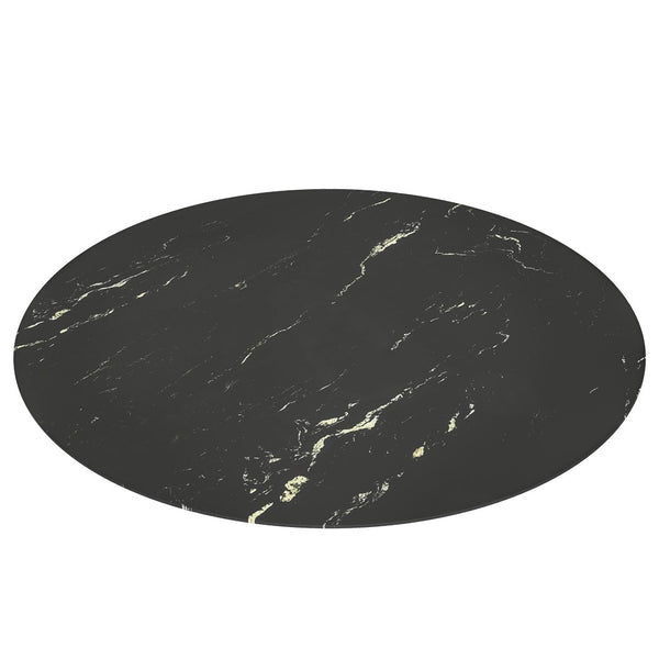 English Elm 36"inch Round Tempered Glass Tabletop Marble Print Indoor Outdoor Dining Patio Black W241P361489