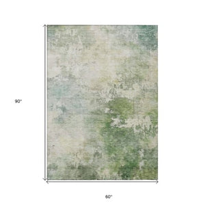 Homeroots 3' Artichoke Green And Ivory Abstract Area Rug - Stylish Washable Indoor/Outdoor Design For All Spaces 5' X 8' Polyester 605501