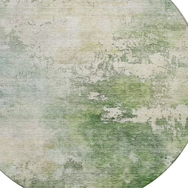 Homeroots 3' Artichoke Green And Ivory Abstract Area Rug - Stylish Washable Indoor/Outdoor Design For All Spaces 8' Round Polyester 605502
