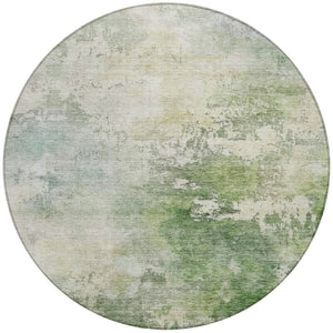 Homeroots 3' Artichoke Green And Ivory Abstract Area Rug - Stylish Washable Indoor/Outdoor Design For All Spaces 8' Round Polyester 605502