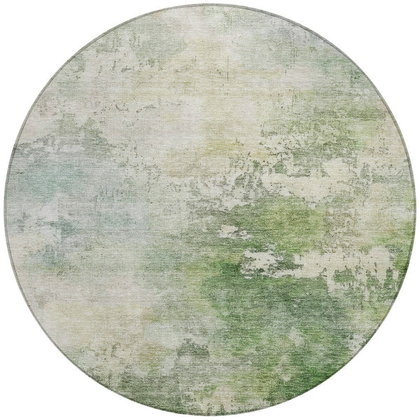 Homeroots 3' Artichoke Green And Ivory Abstract Area Rug - Stylish Washable Indoor/Outdoor Design For All Spaces 8' Round Polyester 605502