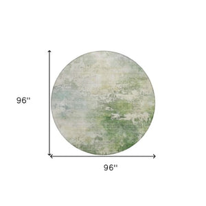 Homeroots 3' Artichoke Green And Ivory Abstract Area Rug - Stylish Washable Indoor/Outdoor Design For All Spaces 8' Round Polyester 605502