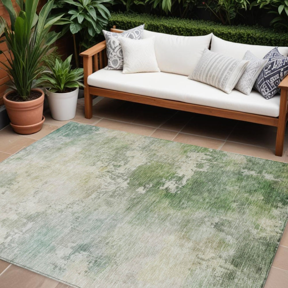 HomeRoots 9' X 12' Artichoke Green Abstract Washable Area Rug - Stylish, Durable, Perfect for Indoor/Outdoor Use! 605504
