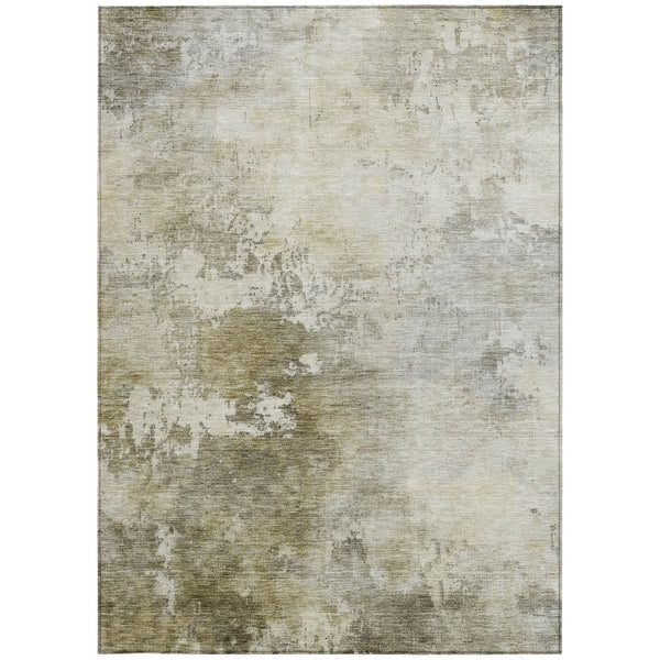 Homeroots 3' Artichoke Green And Ivory Abstract Area Rug - Stylish Washable Indoor/Outdoor Design For All Spaces 5' X 8' Polyester 605507